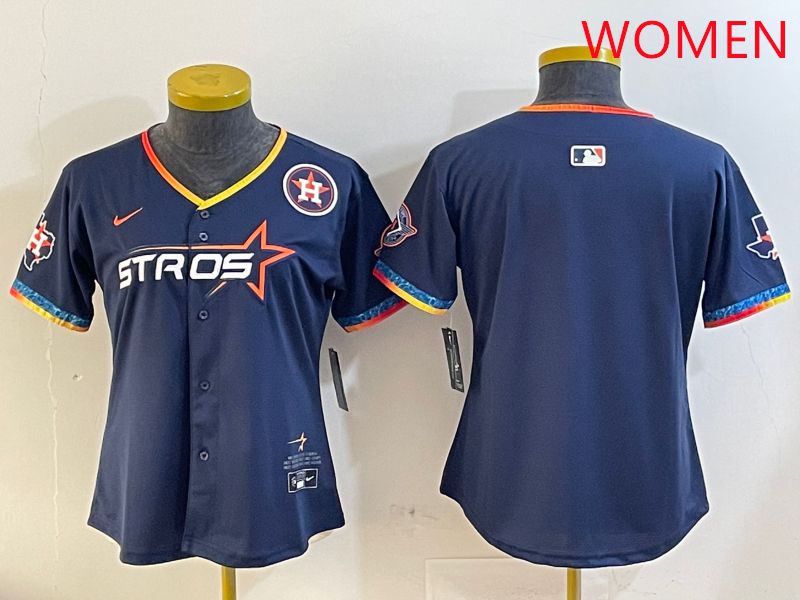 Women Houston Astros Blank Drak Blue Fourth generation Joint Name 2025 Nike MLB Jersey style 2